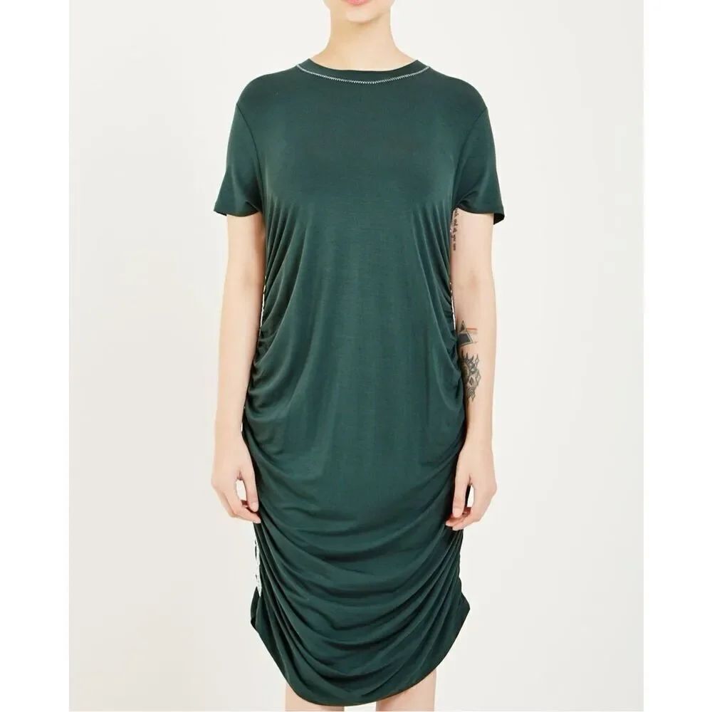 Carven Jersey Ruched Dress in Forest Green Size M